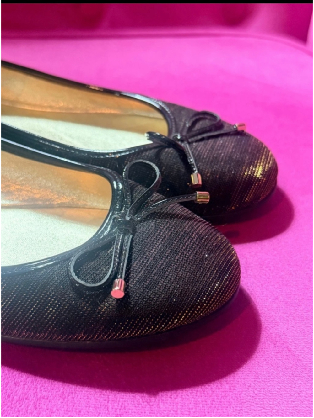 Jimmy Choo Black/Brown Gold Sparkle Ballet Flats Bow EU 37 US 6.5 Italy
